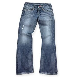 Guess Bootcut Jeans Women's 31‎ Blue Medium Wash Embellished Pockets Distressed